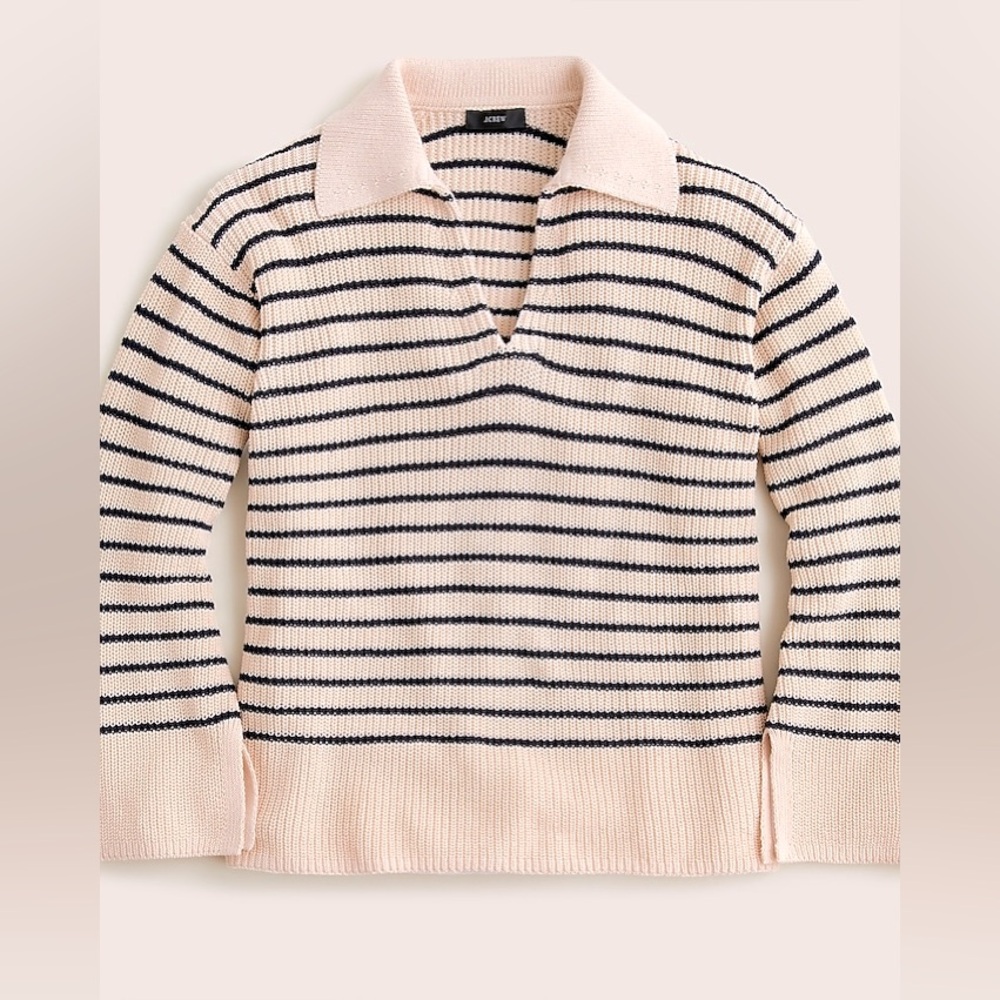 J.CREW Loose Knit Striped Cotton Polo Sweater
